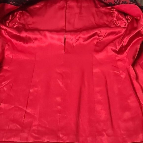 Vintage  Mira Couture Red Black Lace Soft Goth Designer Blazer - Picture 6 of 16